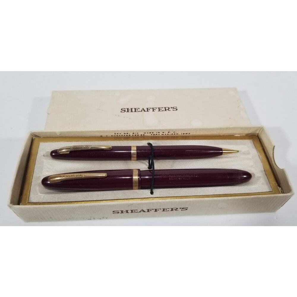 Sheaffer craftsman fountain pen pencil touchdown set #33 14Kt gold 1950 burgundy
